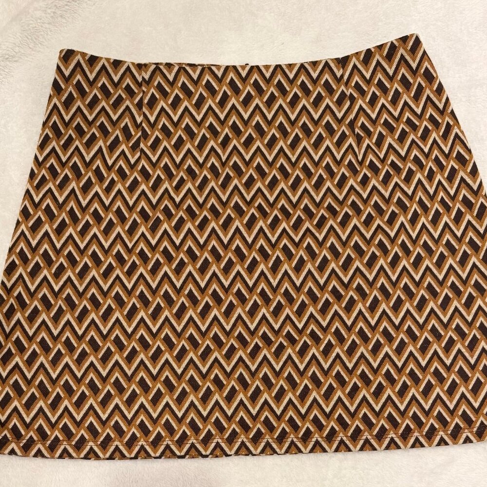Retro Geometric Print Knit Mini Skirt Alter’d State Brown Black Medium